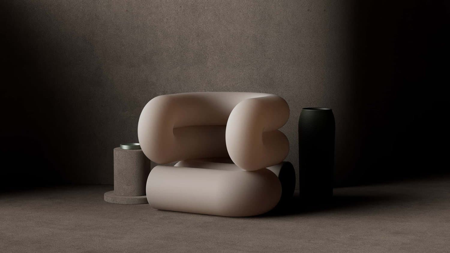 Soft sculptural chair in a neutral-toned room.